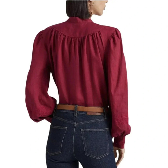 NWT Lauren Ralph Lauren Women's XL Long Sleeve Linen Embroidered Tunic Fuchsia - Picture 3 of 16